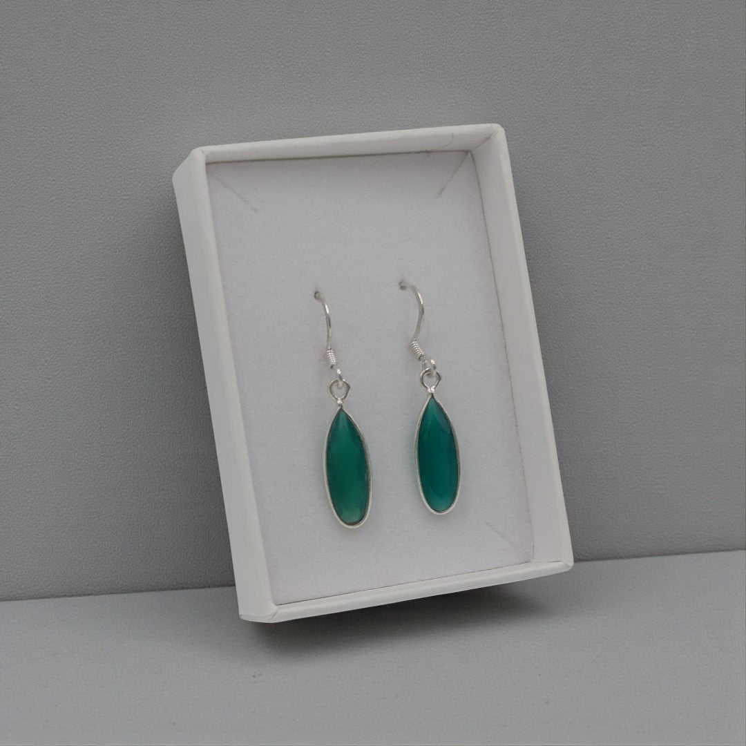Sterling Silver Green Onyx Drop Earrings 1.4"