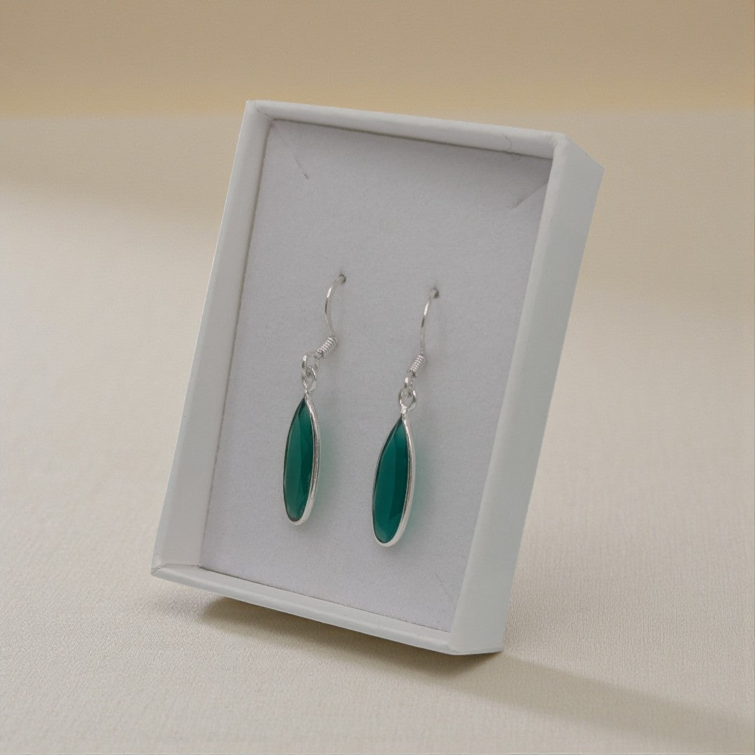 Sterling Silver Green Onyx Drop Earrings 1.4"
