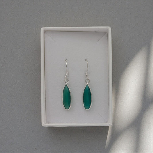 Sterling Silver Green Onyx Drop Earrings 1.4"