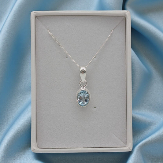 Sterling Silver Emira Blue Topaz Oval Stone Necklace