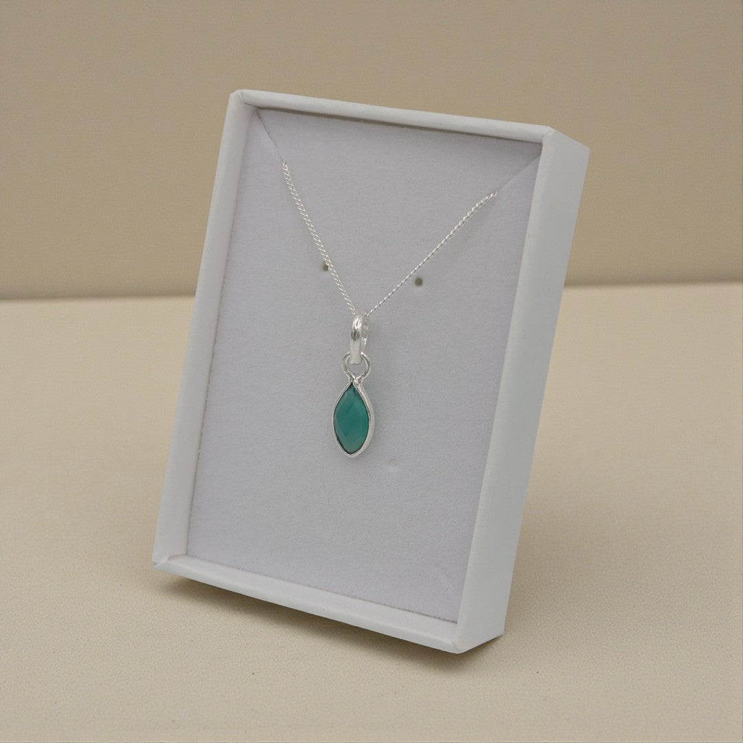 Sterling Silver Dainty Green Onyx Diamond Shape Stone Necklace
