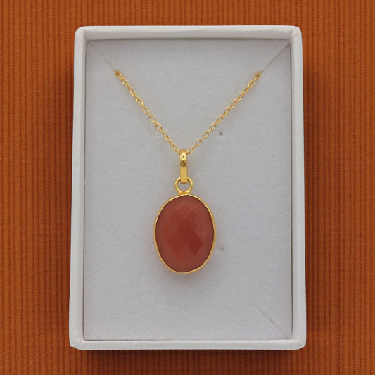 Gold Plated Sterling Silver Emira Carnelian Oval Stone Necklace