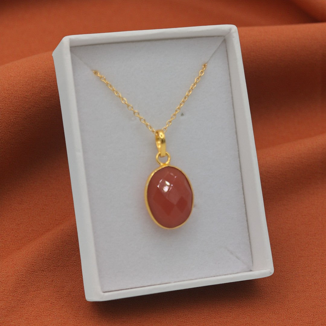 Gold Plated Sterling Silver Emira Carnelian Oval Stone Necklace