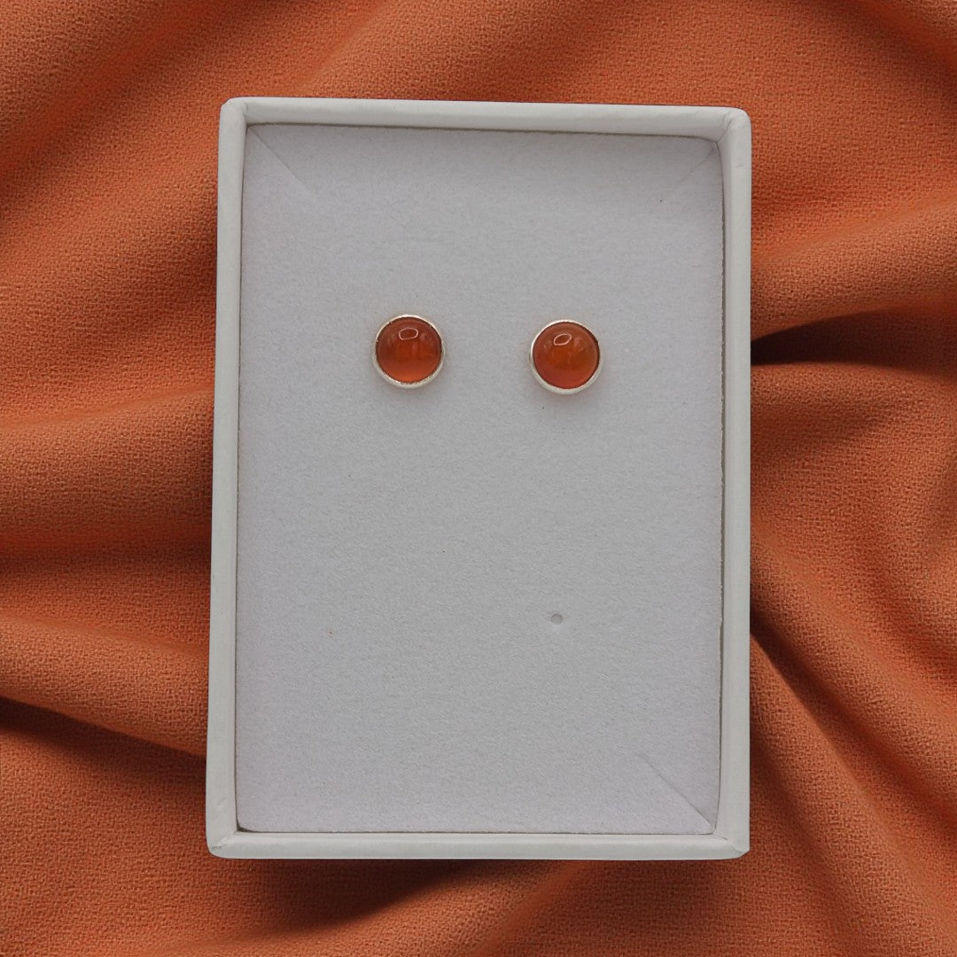 Sterling Silver Emira Carnelian Round Stud Earrings 0.3"