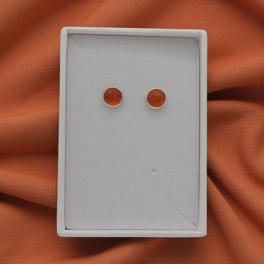 Sterling Silver Emira Carnelian Round Stud Earrings 0.3"