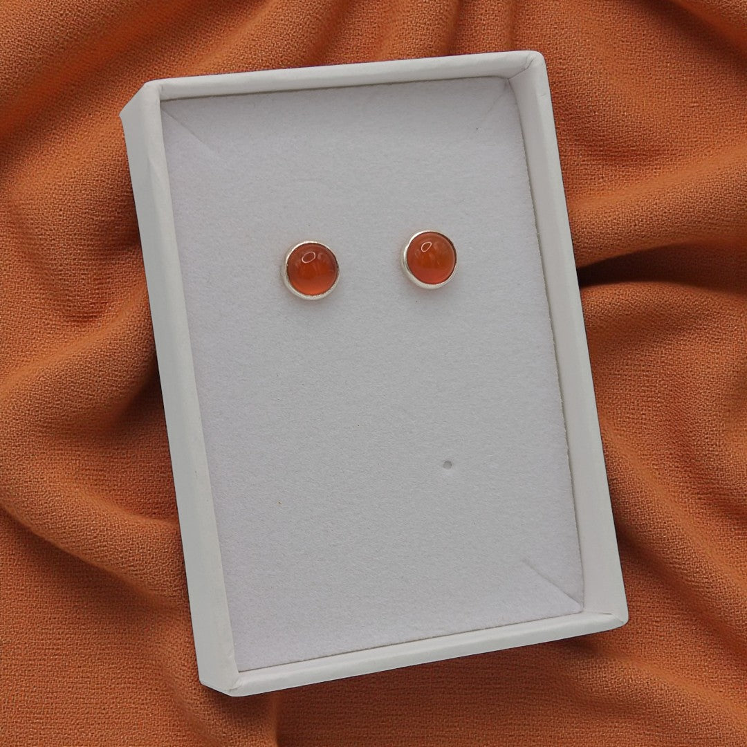 Sterling Silver Emira Carnelian Round Stud Earrings 0.3"