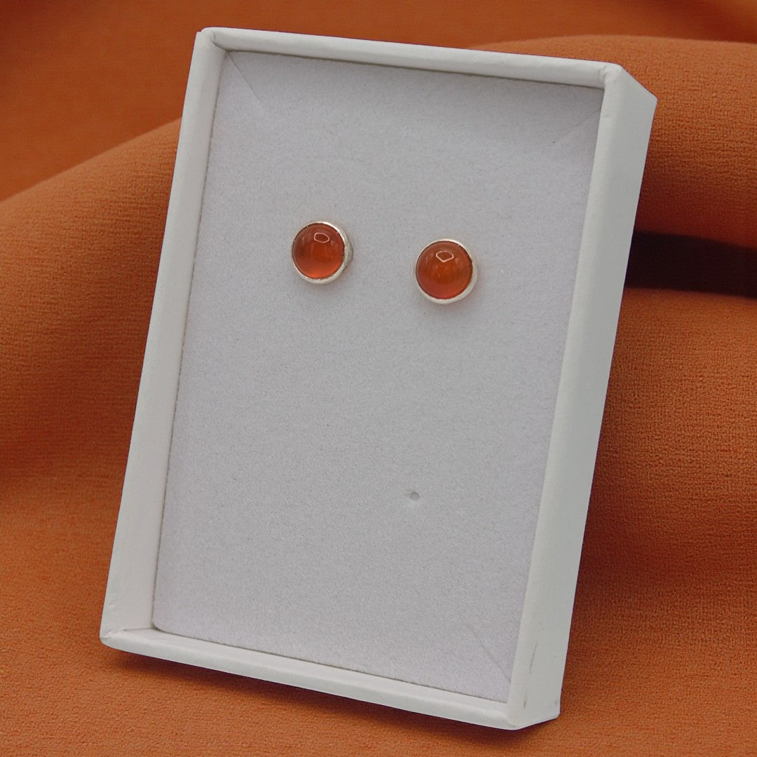 Sterling Silver Emira Carnelian Round Stud Earrings 0.3"