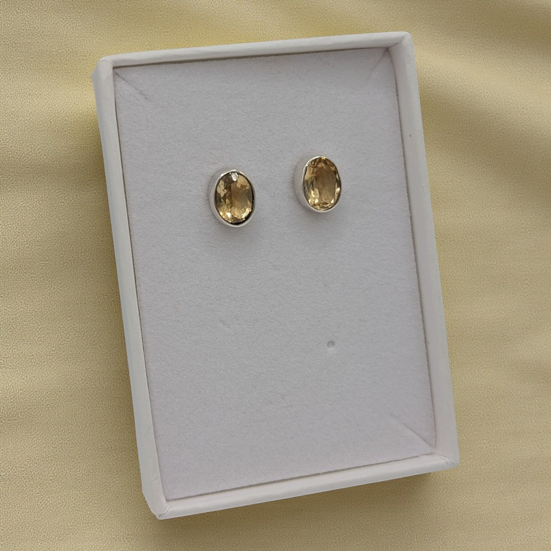 Sterling Silver Citrine Oval Stud Earrings 0.4"