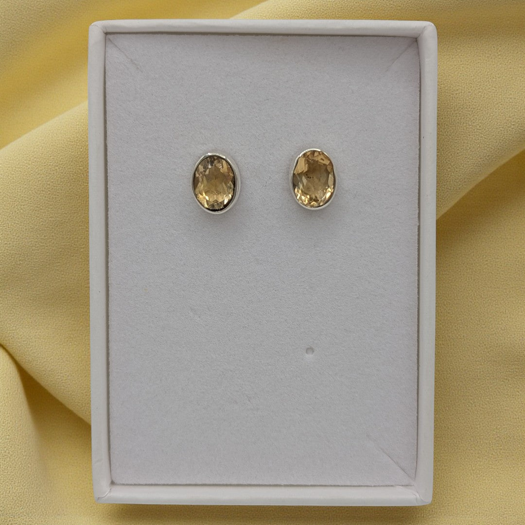 Sterling Silver Citrine Oval Stud Earrings 0.4"