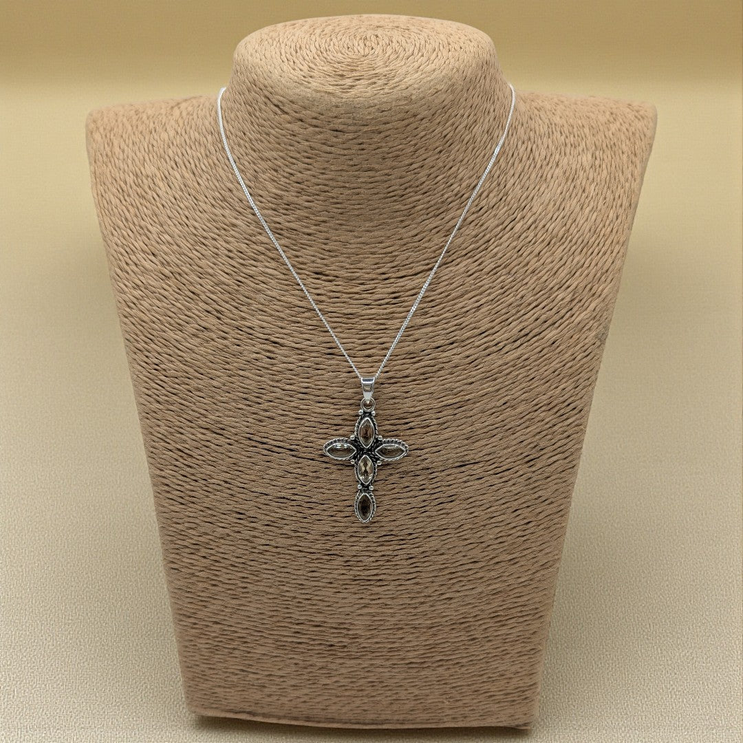 Sterling Silver Emira Citrine Cross Necklace