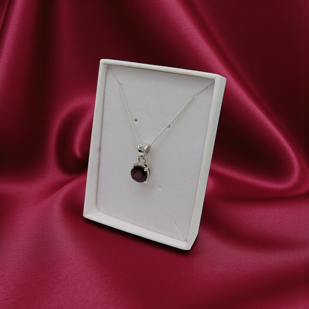 Sterling Silver Garnet Round Stone Necklace