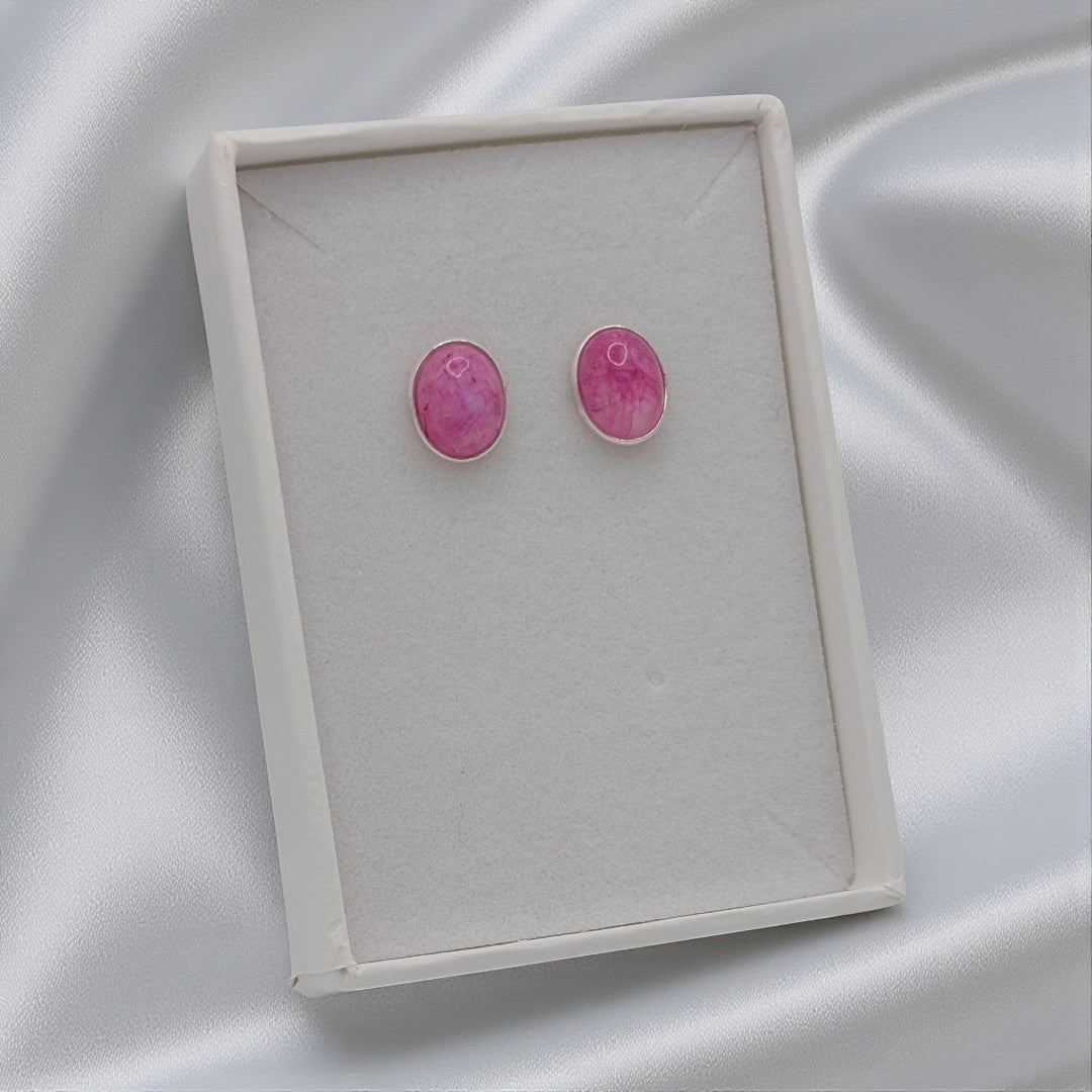 Sterling Silver Emira Pink Moonstone Oval Stud Earrings 0.5"