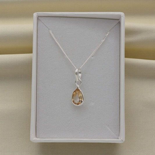 Sterling Silver Emira Dainty Teardrop Citrine Necklace