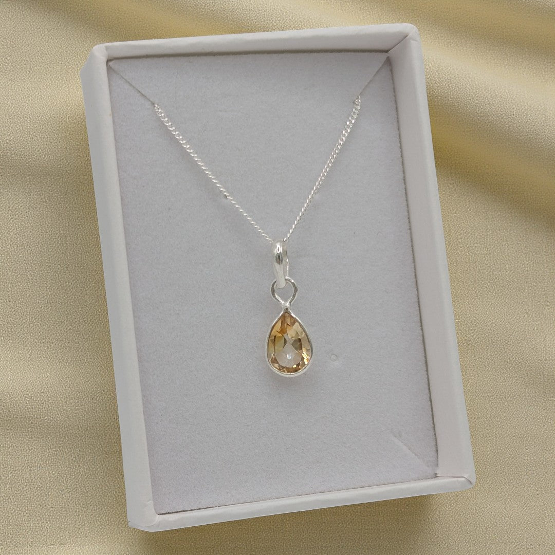 Sterling Silver Emira Dainty Teardrop Citrine Necklace