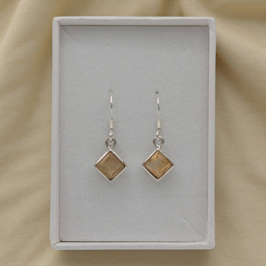 Sterling Silver Emira Sparkling Citrine Diamond Shape Drop Earrings 1.1"