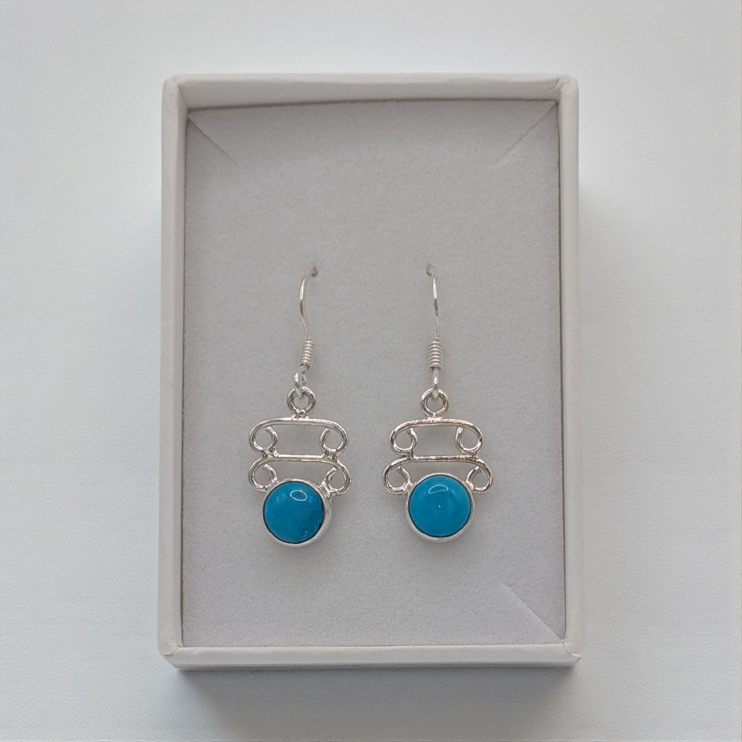 Sterling Silver Turquoise Ornate Drop Earrings 1.3"