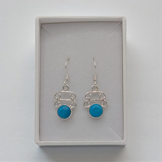 Sterling Silver Turquoise Ornate Drop Earrings 1.3"