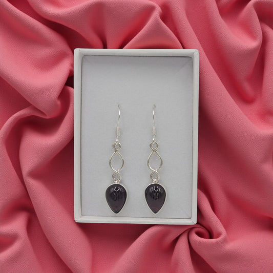 Sterling Silver Garnet Love Spoon Design Drop Earrings 1.6"