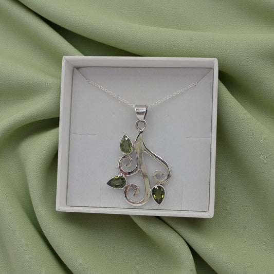 Sterling Silver Peridot Tree Branch Necklace