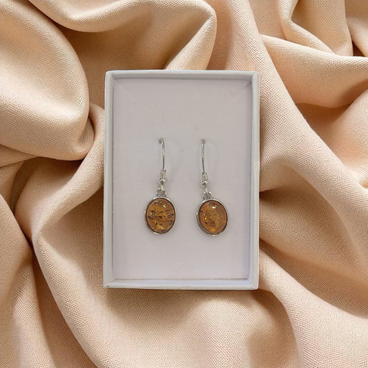 Sterling Silver Amber Drop Earrings