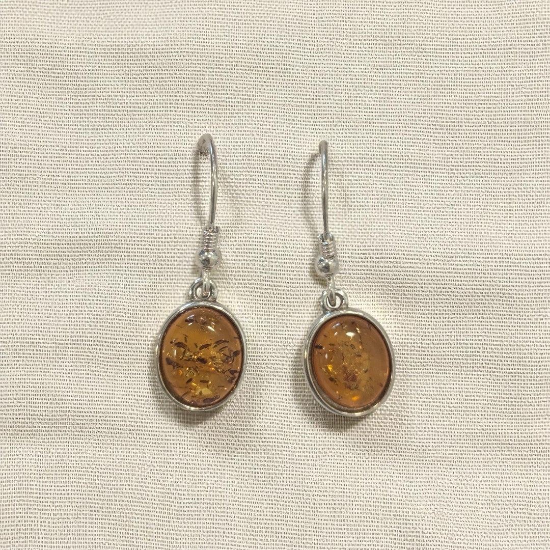 Sterling Silver Amber Drop Earrings