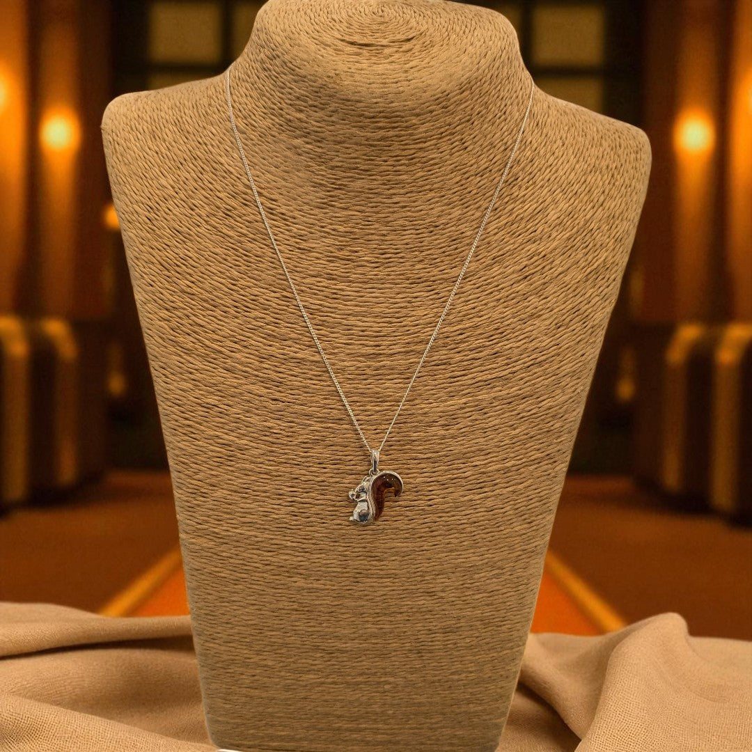 Sterling Silver Baltic Amber Squirrel Necklace