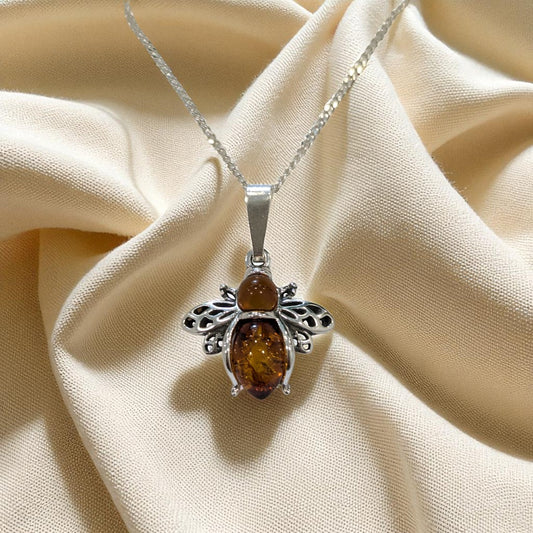 Sterling Silver Baltic Amber Bee Necklace