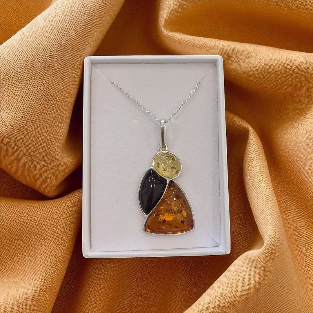 Sterling Silver Tri Coloured Amber Necklace