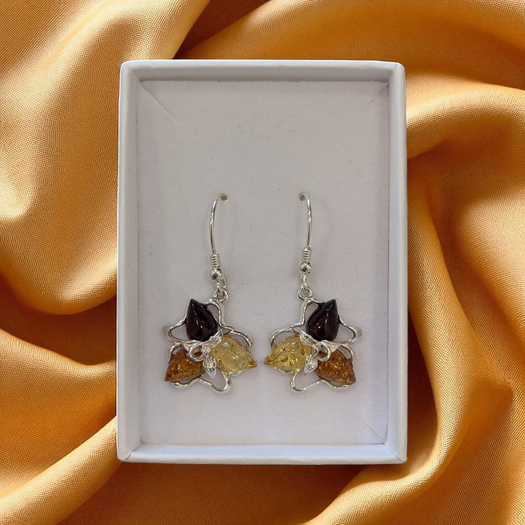 Sterling Silver Tri Coloured Amber Earrings