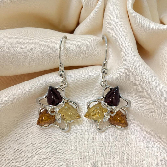 Sterling Silver Tri Coloured Amber Earrings