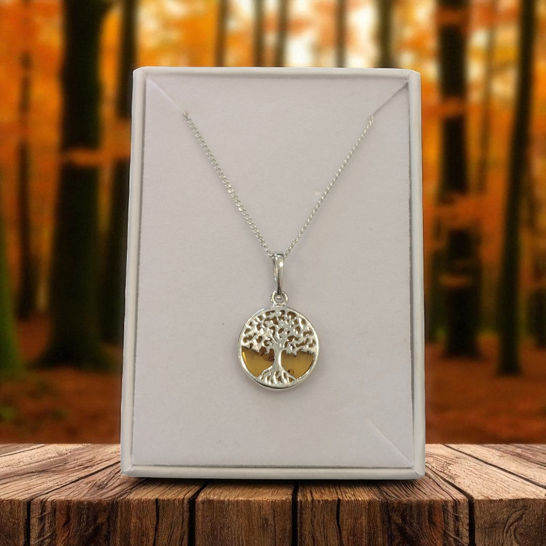 Sterling Silver Amber Tree Of Life Necklace