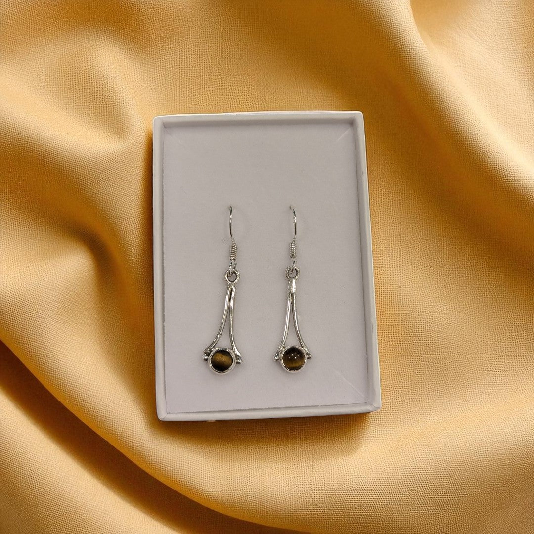 Sterling Silver Tiger's Eye Hanging Style Drop Earrings 1.25"