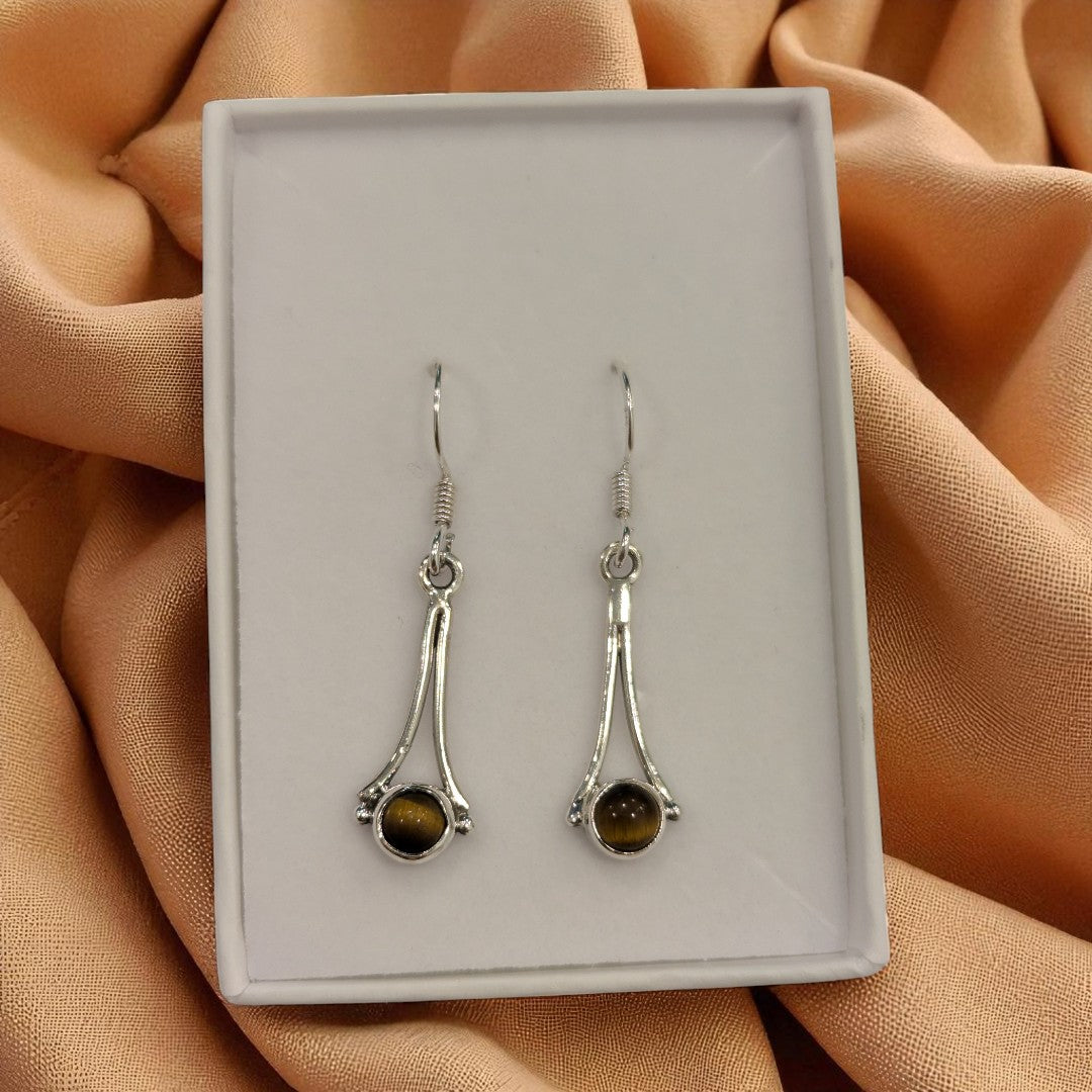 Sterling Silver Tiger's Eye Hanging Style Drop Earrings 1.25"