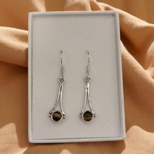 Sterling Silver Tiger's Eye Hanging Style Drop Earrings 1.25"