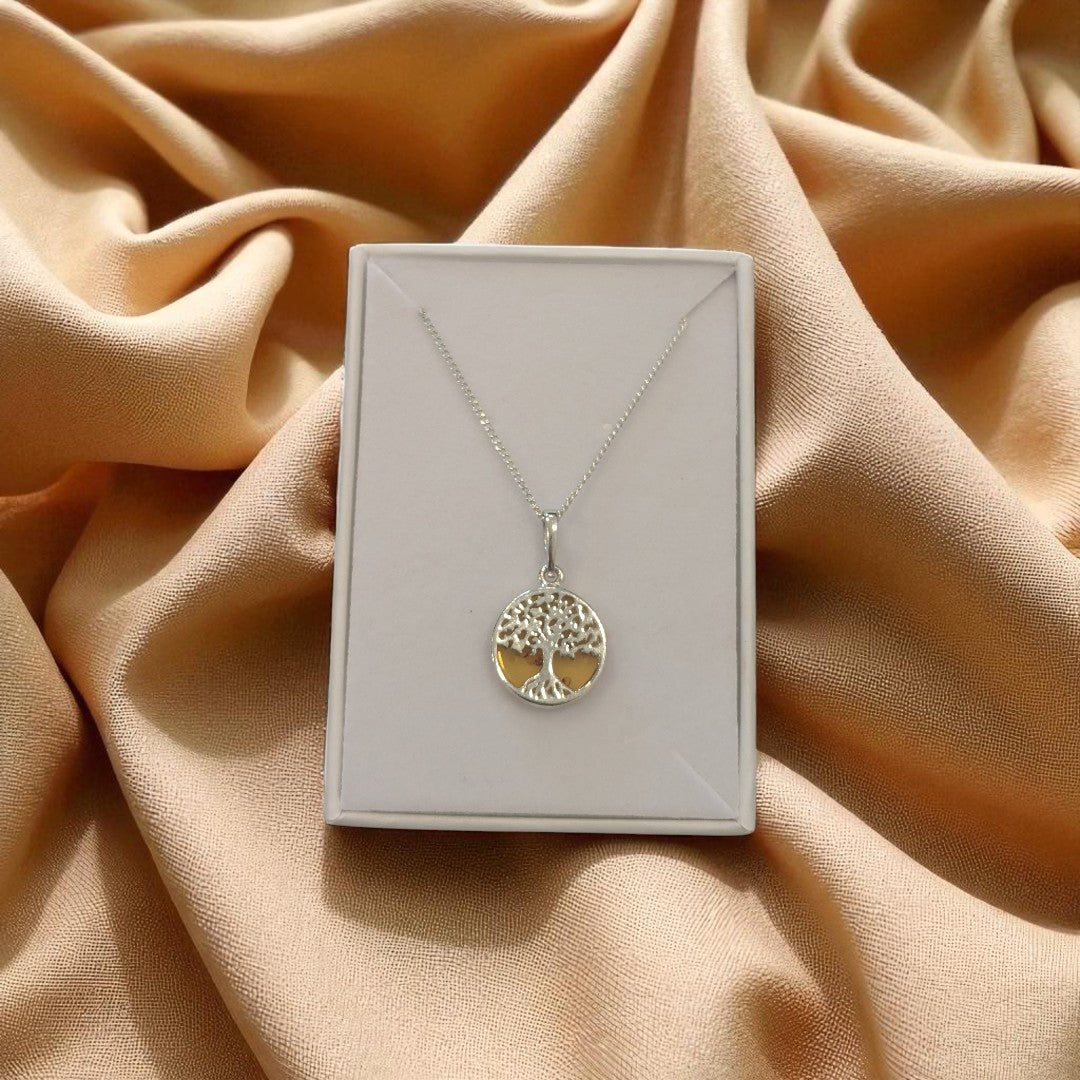 Sterling Silver Amber Tree Of Life Necklace