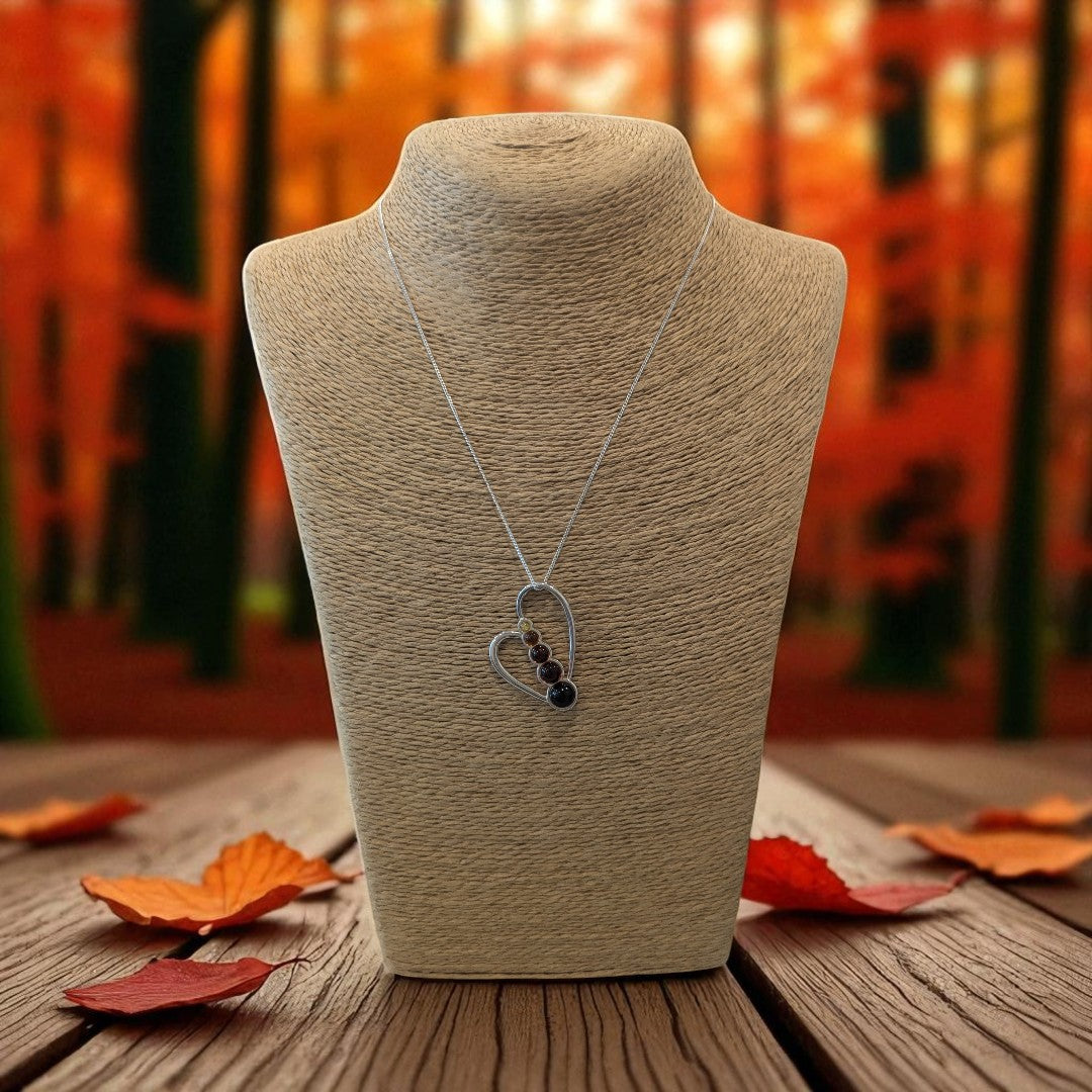 Sterling Silver Multi Amber Heart Necklace