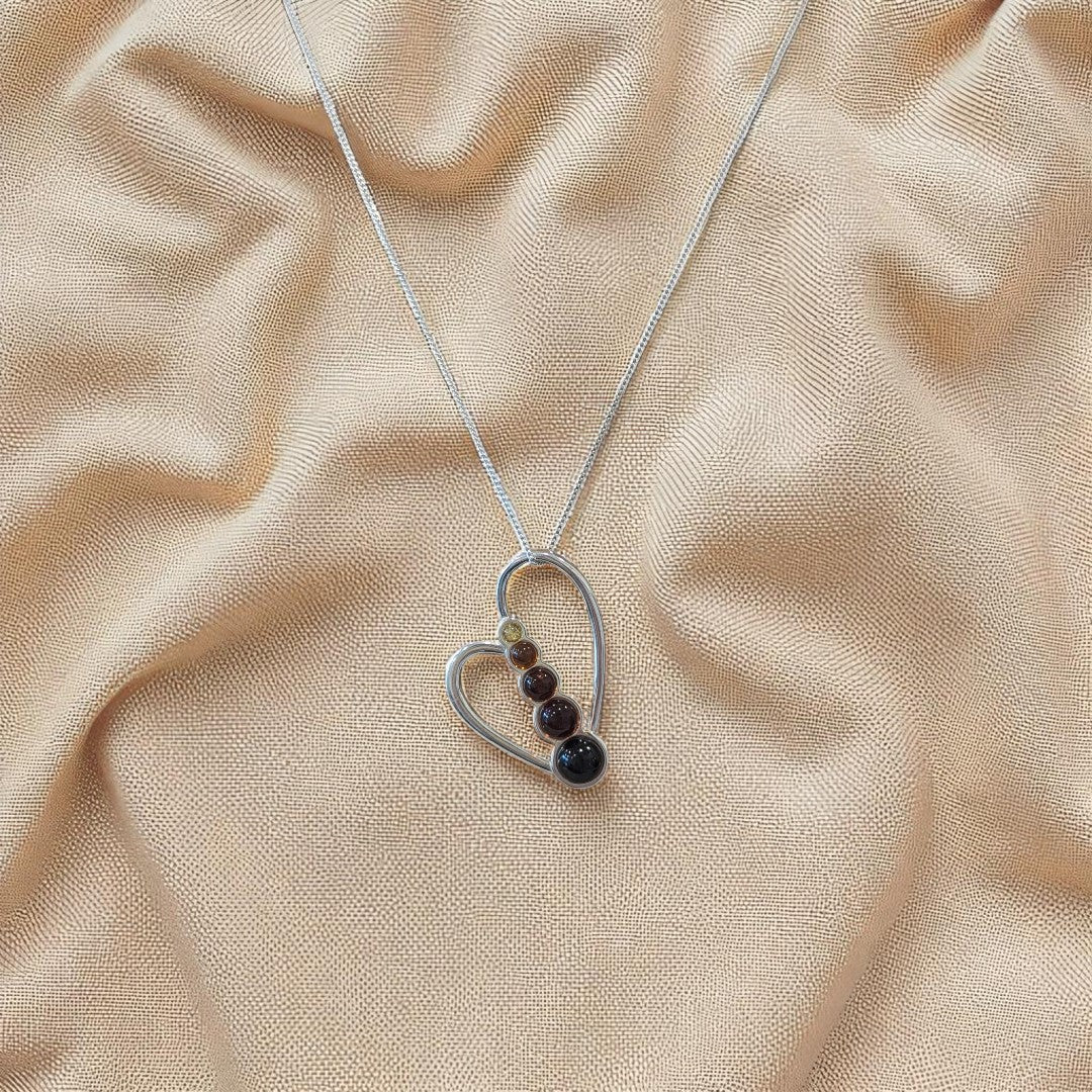 Sterling Silver Multi Amber Heart Necklace