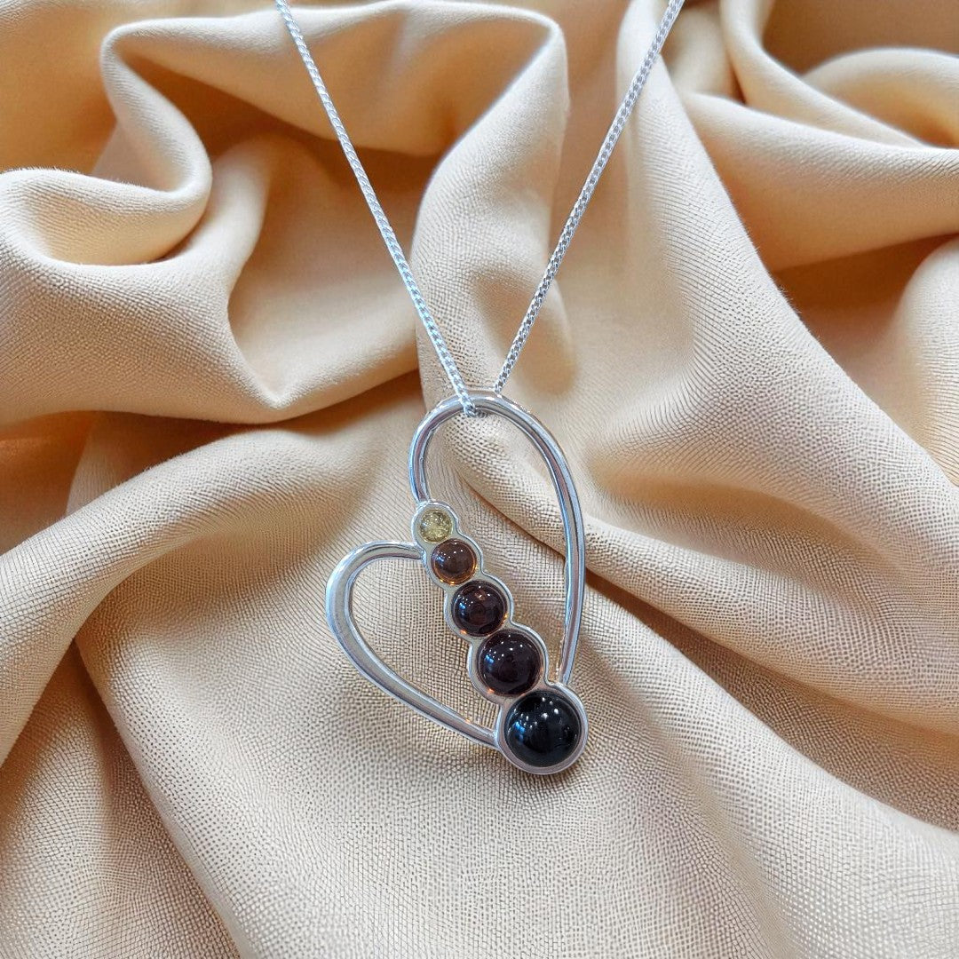 Sterling Silver Multi Amber Heart Necklace
