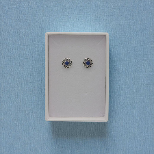Sterling Silver Lapis Lazuli Celtic Round Stud Earrings 0.3"