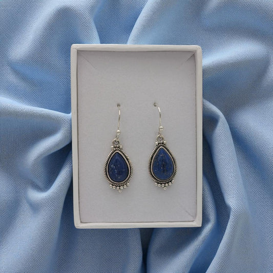 Sterling Silver Ornate Lapis Lazuli Drop Earrings 1.25"