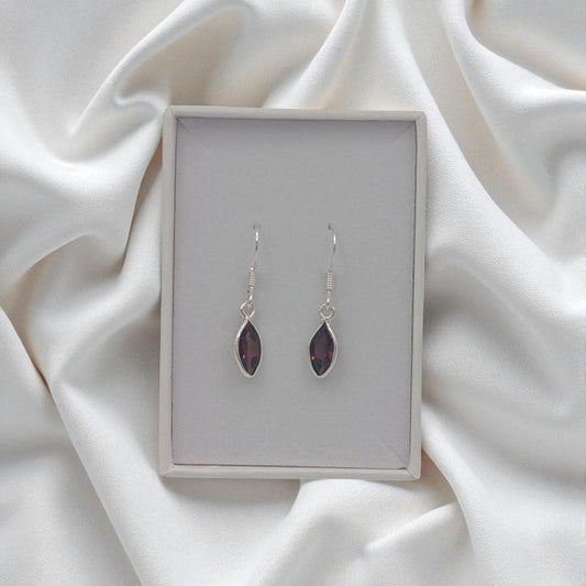 Sterling Silver Garnet Drop Earrings 1.2"