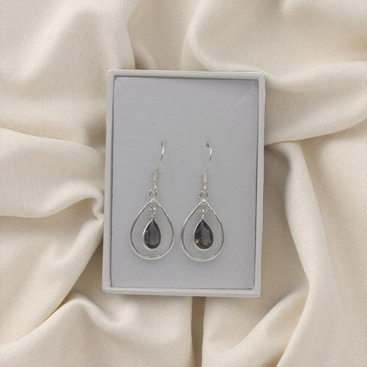 Sterling Silver Smoky Quartz Open Teardrop Shape Earrings 1.4"