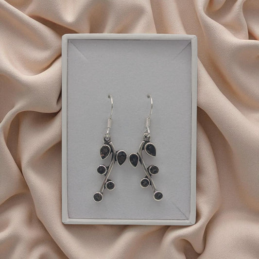 Sterling Silver Smoky Quartz Multi Stone Leaf Style Drop Earrings 1.5"