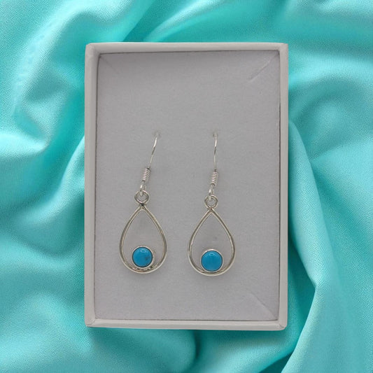 Sterling Silver Turquoise Open Teardrop Shape Earrings 1.4"