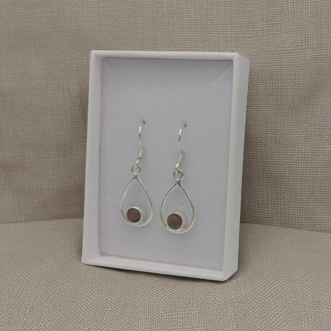 Sterling Silver Tigers Eye Open Teardrop Shape Earrings 1.4"