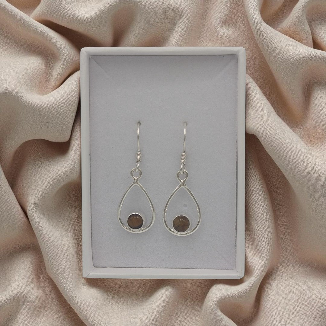 Sterling Silver Tigers Eye Open Teardrop Shape Earrings 1.4"