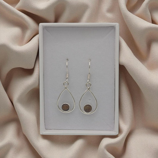Sterling Silver Tigers Eye Open Teardrop Shape Earrings 1.4"