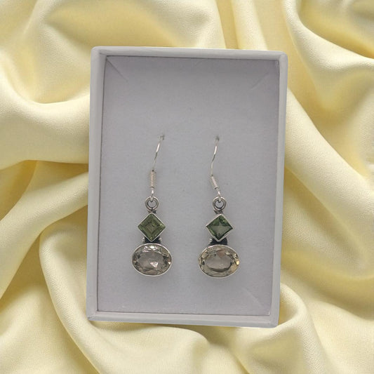 Sterling Silver Peridot & Citrine Multi Stone Drop Earrings 1.3"