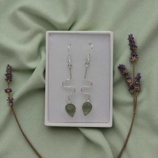 Sterling Silver Peridot Wavy Post Drop Earrings 1.9"