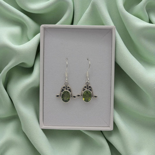 Sterling Silver Peridot Emira Drop Earrings 1.1"